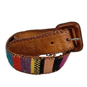 Multicolor Embroidered Leather Belt southwestern western woven‎ boho bohemian